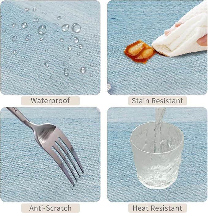 54x120inches Blue Wooden Rectangle Tablecloth Cherry Blossom Flowers Border - Image 4