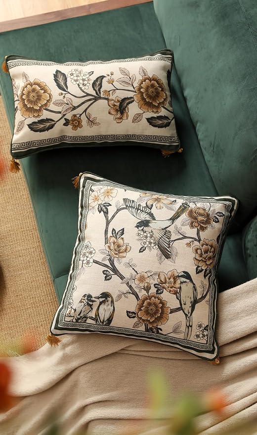 ISAENNE Design Linen Chinoiserie Square Throw Pillow Covers 18"x18", Farmhouse - Image 7