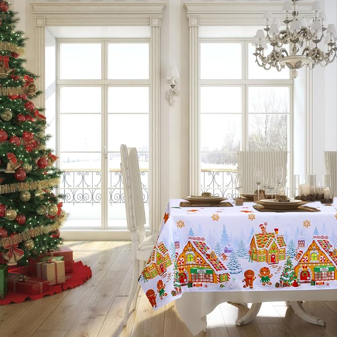 Tiamon 60 x 104 Inch Christmas Gingerbread Tablecloth Reusable Gingerbread Man - Image 6