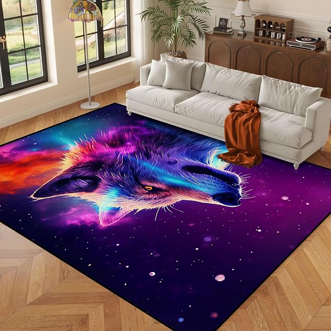 6' x 9' Galaxy Wolf Rug Large 3D Fierce Wolves Space Area Rugs - Image 7
