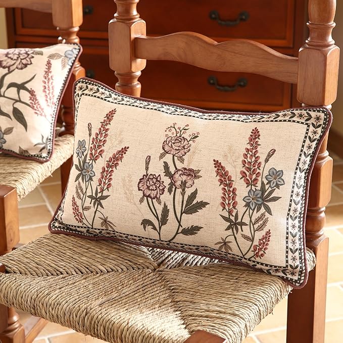 ISAENNE Design Linen Vintage Throw Pillow Covers 12"x20" Pack of 2, Rectangle - Image 2