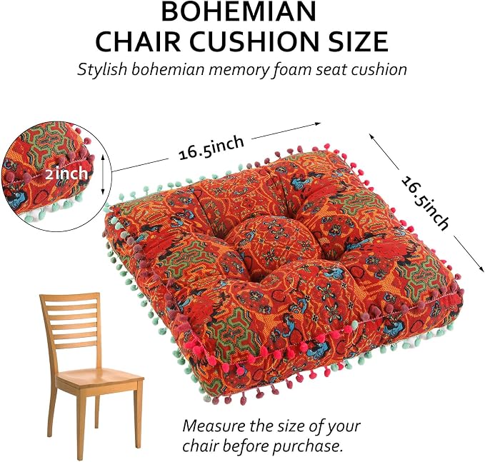 Bohemian Seat Cushion，Indoor & Outdoor 16.5" x 16.5" Seating Cushion - Image 2