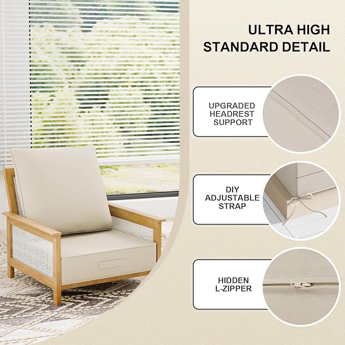 Outdoor Olefin Water-Resistant Deep Seat Cushion Set, Thickened Sofa Chair Pad - Image 6
