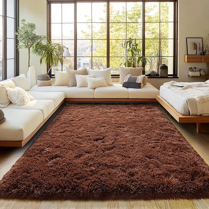Brown Plush Rug for Living Room Fuzzy Carpet for Bedroom Dorm, Non-Slip High by Isdook