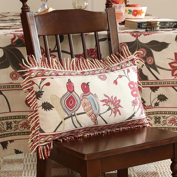 patdrea Designer Throw Pillow Covers 12"x20", Vintage Flowers and Bird Pattern - Image 8