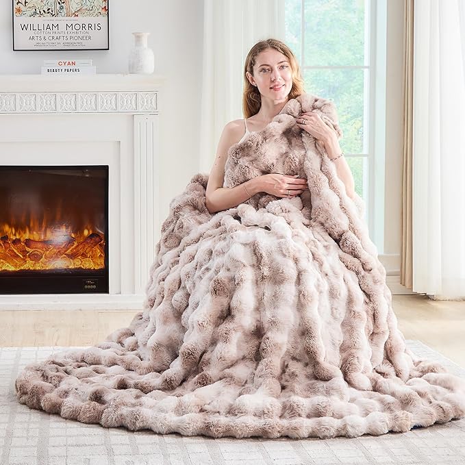 Lotus Karen Faux Fur Throw Blanket Tie-Dye Beige by LotusKaren