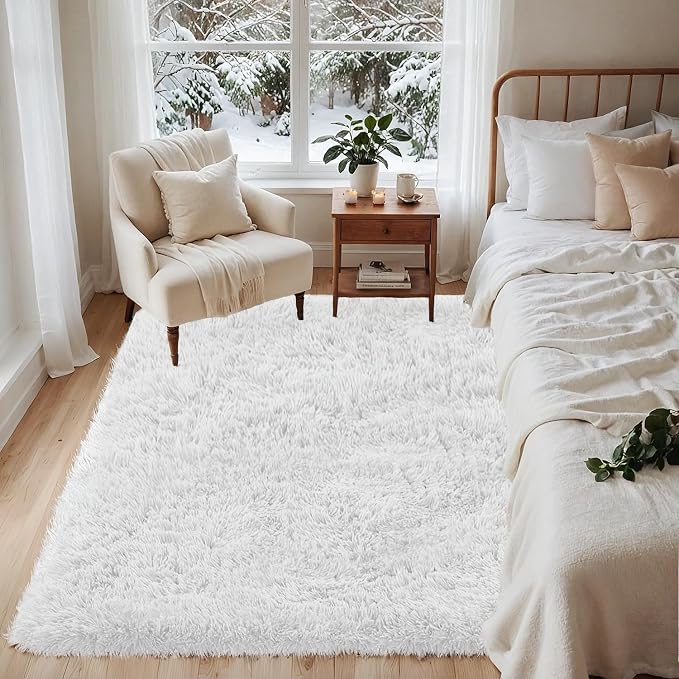 4x6 Area Rugs for Living Room Rug: Soft Fluffy Shag White Rugs for Bedroom - Image 4