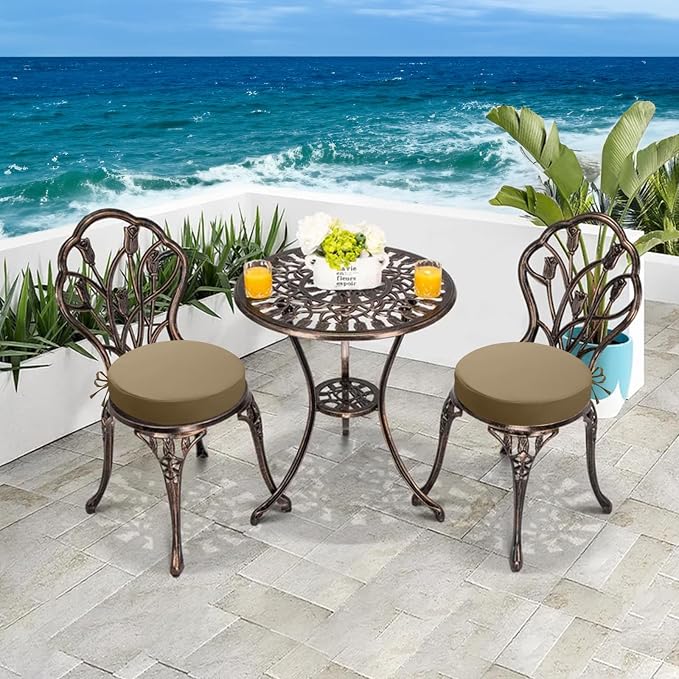 idee-home Outdoor Bistro Chair Cushions, 15”x15”x 3” Thick Outdoor Round Seat - Image 6