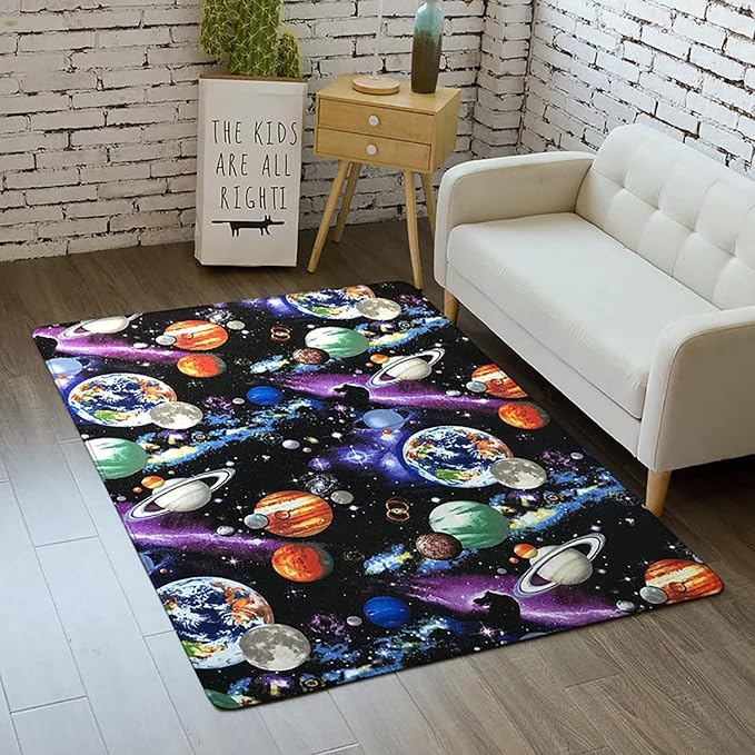 Outer Space Galaxy Area Rug for Boys Room 4x5 ft Soft Non-Slip Solar System 3D by Home
