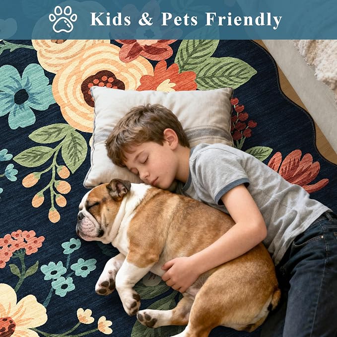 DUKINO 5x7 Area Rug, Floral Washable Rugs - Image 4