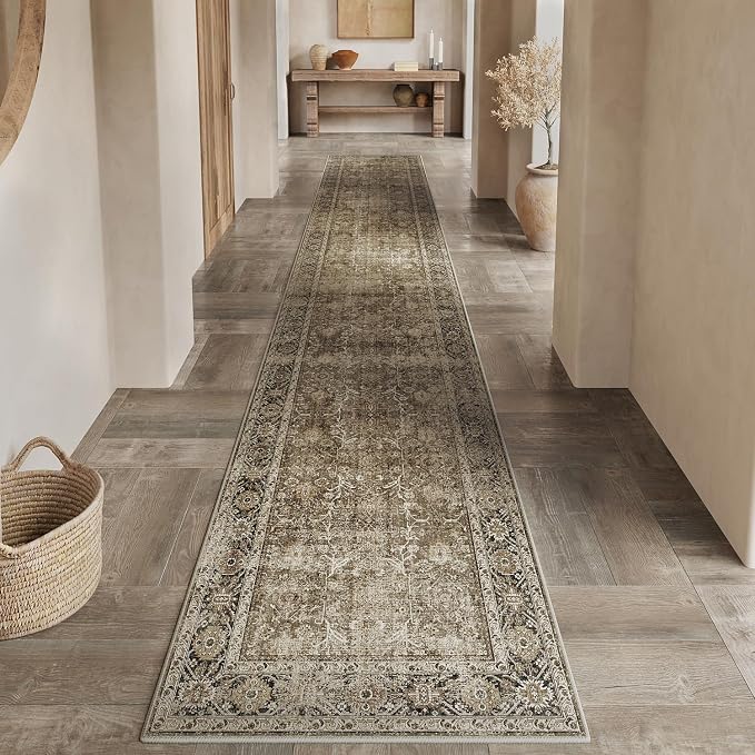 Brown Runner Rug 2x12 Vintage Area Carpet Hallway Long Indoor Kitchen Washable by PureCozy