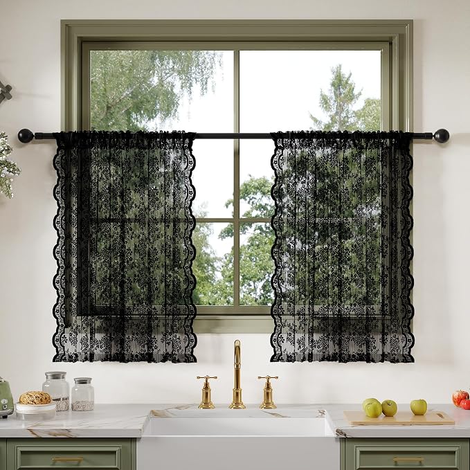 Anmao Vintage Lace Kitchen Curtains 36 Inches Long 2 Panels, Romantic Semi by Anmao