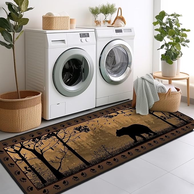 Rustic Cabin Wildlife Runner Rug 2x6, Bear Country, Ultra-Thin Throw Carpet - Image 6