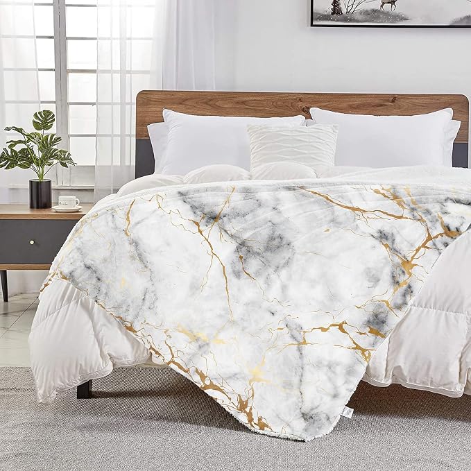 Gold Marble Throw Blanket for Couch, Super Soft Fuzzy Throws Warm Comfortable - Image 7