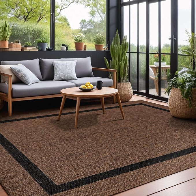 Bordered Outdoor Rug 9x12 Washable Outside Carpet - Image 9