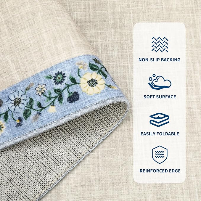 GarveeHome Washable Living Room Rug 9x12 Floral Bordered Area Rugs Soft Thin - Image 3