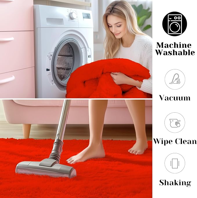 ONASAR Red Area Rugs for Bedroom Living Room, Washable Fluffy 4x6 Indoor - Image 6