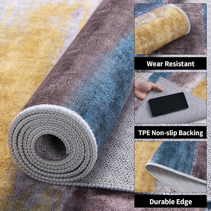 Ciicool Modern Abstract Yellow Grey Rug - Image 3