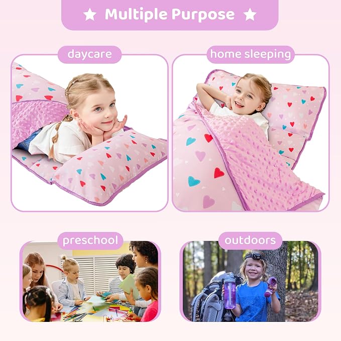 Viviland Toddler Kid Nap Mat for Preschool, Girls Heart Slumber Bag, - Image 7