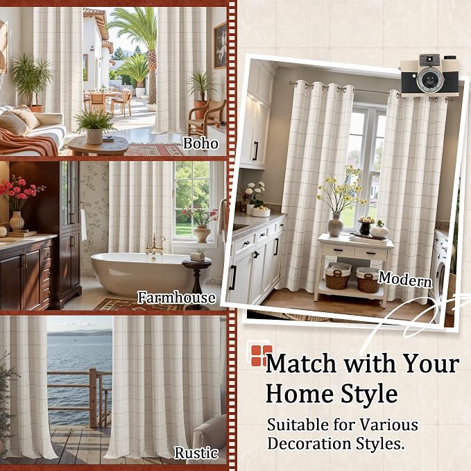 Grey Plaid Linen Blackout Curtains - Image 8