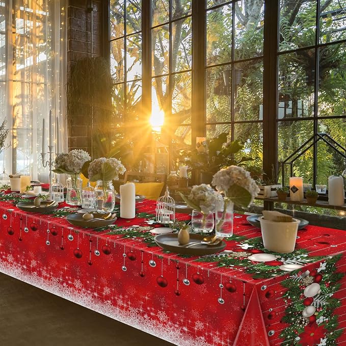 Jectivs 3Pieces Merry Christmas Tablecloth Plastic Christmas Tree Ball Table - Image 6