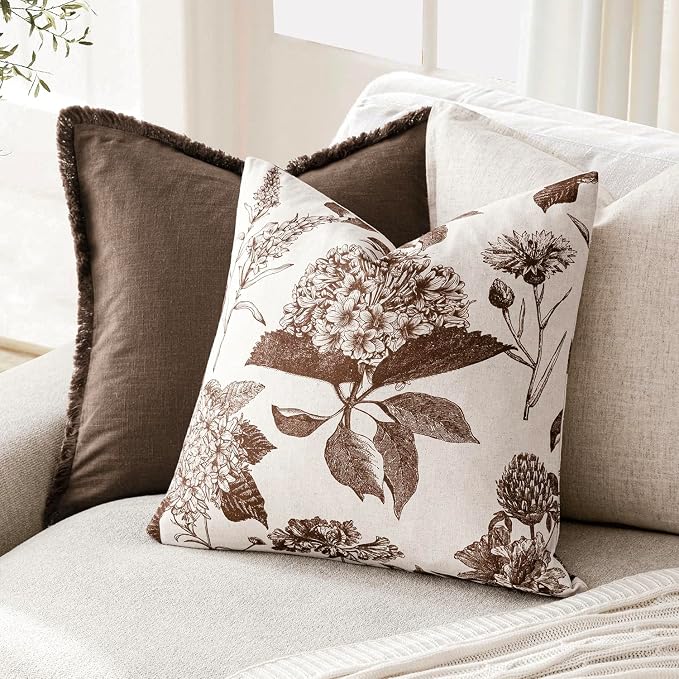 Foindtower Set of 2 Linen Floral Throw Pillow Covers Vintage Accent Print - Image 4