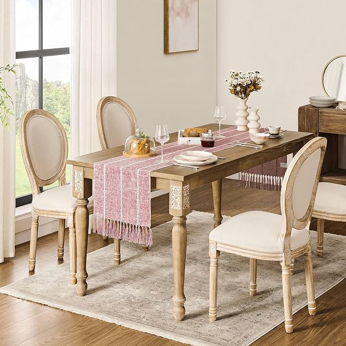 ZeeMart Farmhouse Braided Striped Table Runner, Rustic Pink Table Runners 36 - Image 3