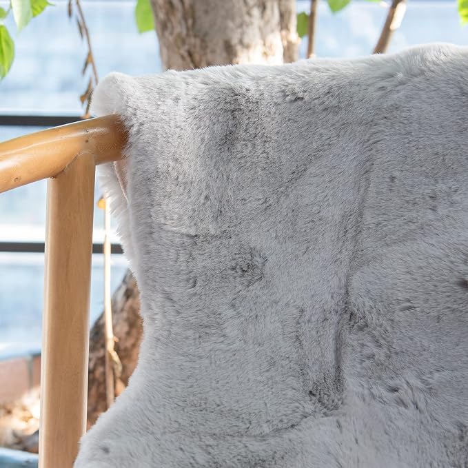 Grey Washable Fluffy Round Rugs 6ft Faux Bunny Fur Rugs - Image 7