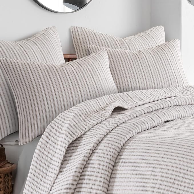 Levtex Home Tobago Stripe Taupe Reversible Full/Queen Quilt Set and 2 Pillow - Image 4