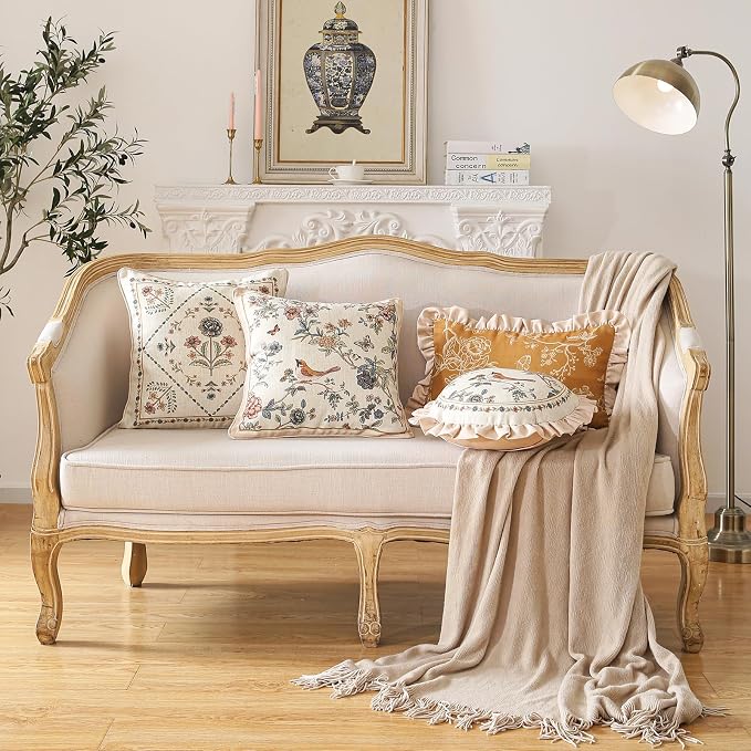 ISAENNE Design Square Floral Bird Linen Throw Pillow Covers 18"x18" Pack of 2 - Image 6