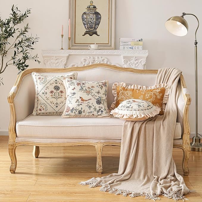 ISAENNE Design Square Floral Linen Throw Pillow Covers 18"x18" Pack of 2 - Image 6
