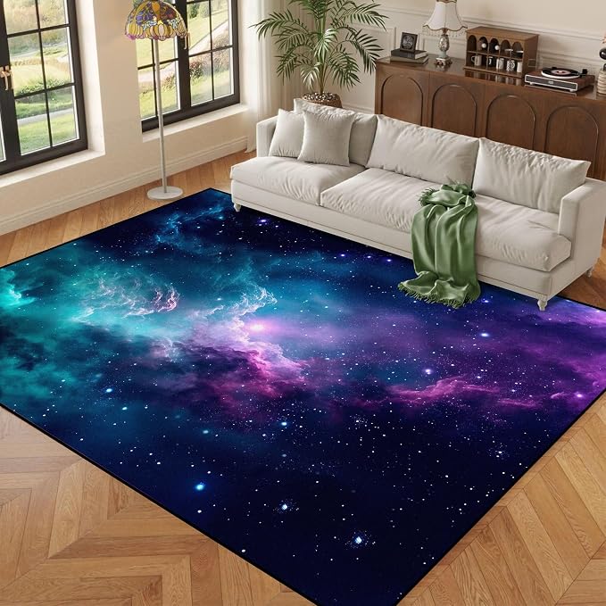5' X 7' Galaxy Area Rug Dark Blue Starry Sky Carpets - Image 3