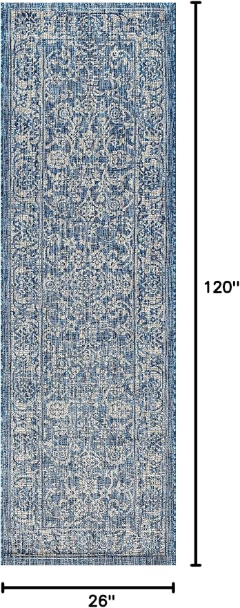 JONATHAN Y Weave Floral Indoor Outdoor Runner Rug 2X10 Navy/Gray, Tela Bohemian - Image 2