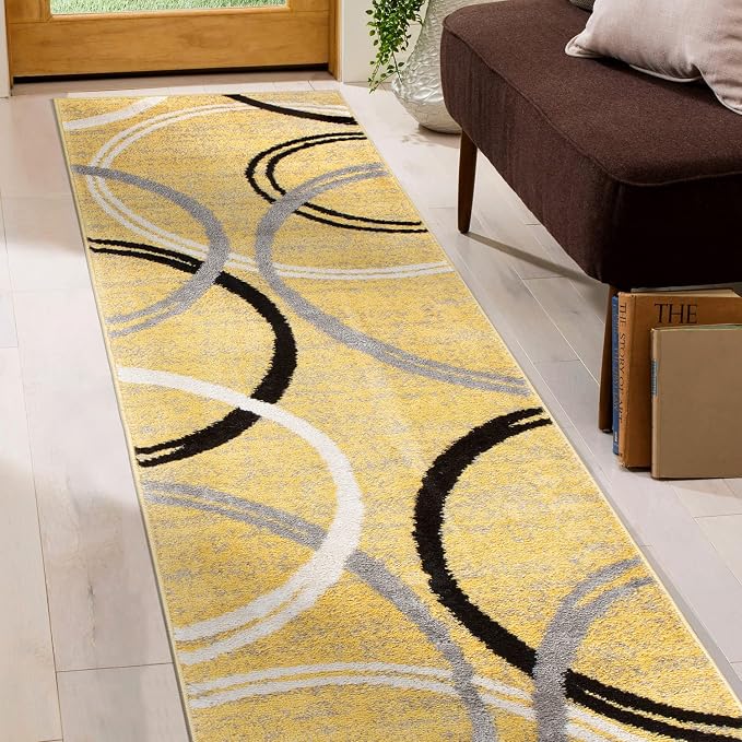 Rugshop Wavy Circles Design Runner Rug, Fade-Resistant Carpet - Image 9