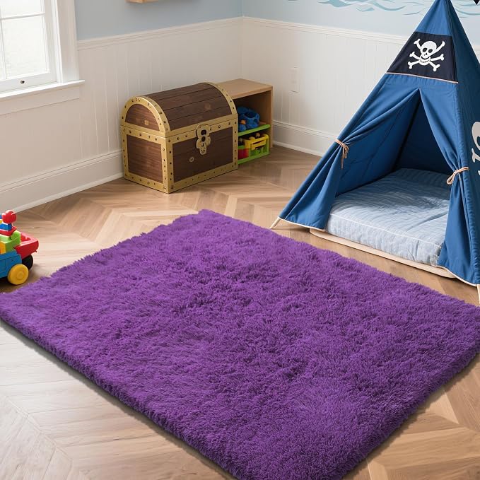 Purple Fluffy Rug Shaggy Area Rug, 4x6 Area Rugs - Image 2