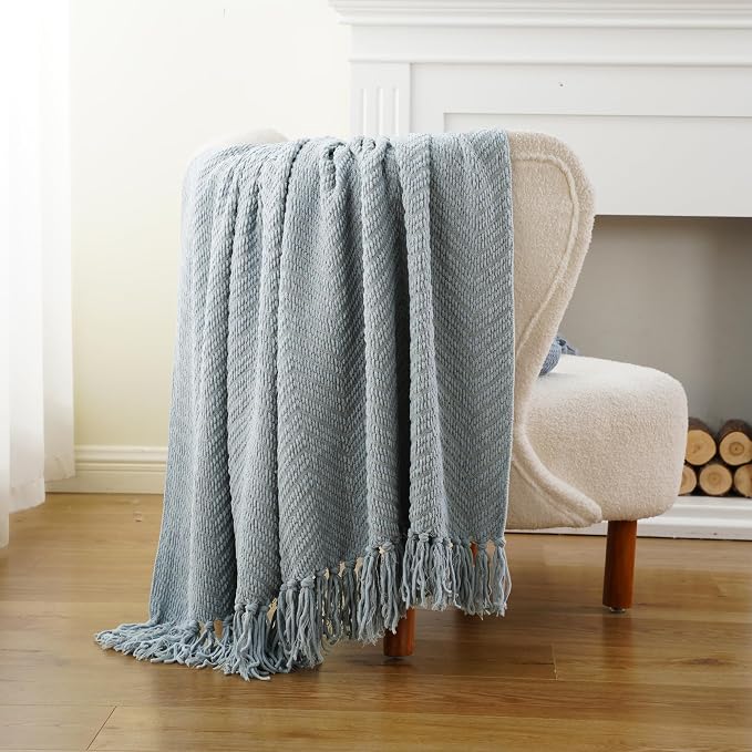 BATTILO HOME Bluish Grey Chenille Throw Blanket - Image 9