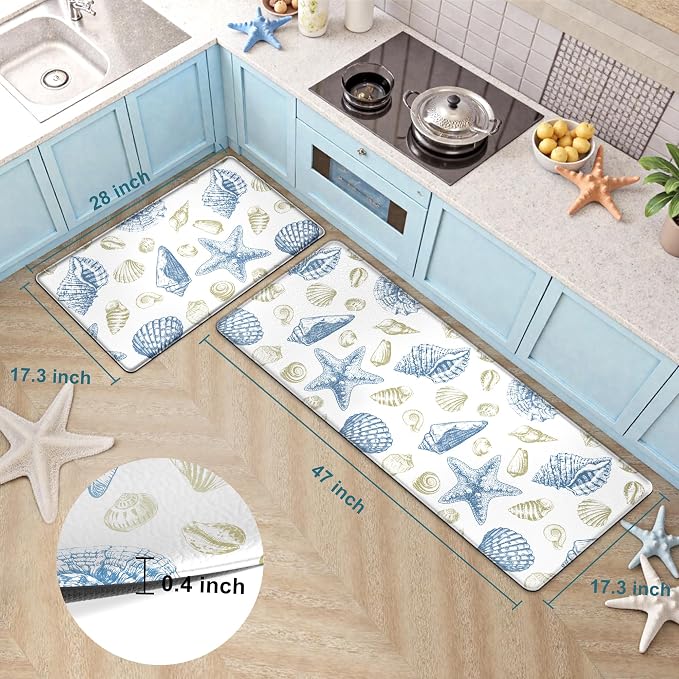 Kitchen Mats for Floor Cushioned Anti Fatigue Sets of 2 Beach Theme Kitchen - Image 2