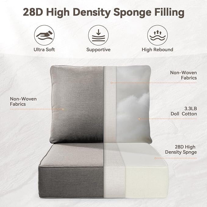 Luxury 6" Outdoor Cushions for Patio Furniture, Fade Resistant Couch Chair - Image 4
