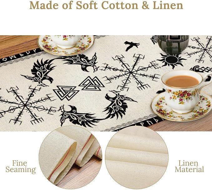 Viking Tree of Life Table Runner, Raven Helmet of Awe Seasonal Table Runner - Image 4