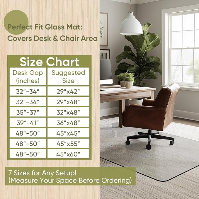 Office Chair Mat for Carpet & Hardwood, Upgraded 45" x 60" Tempered Glass Chair - Image 7