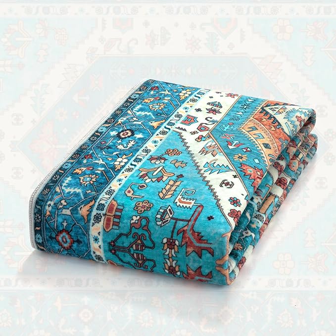 SERISSA 4x6 Boho Bedroom Rug, Washable Non Slip Vintage Blue Area Rugs - Image 7