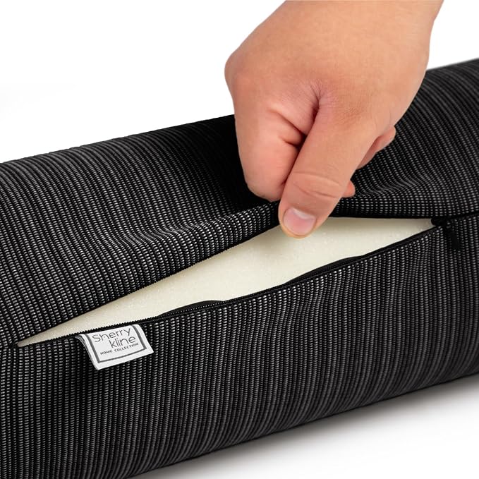 Sherry Kline Island Breeze Indoor/Outdoor Corded Neck Bolster Black 6"x 18" Set - Image 3