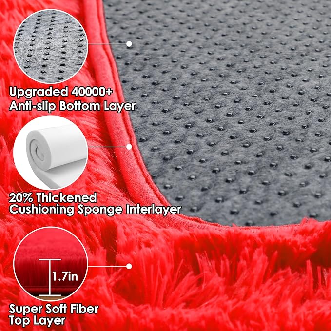 ONASAR Red Area Rugs for Bedroom Living Room, Washable Fluffy 4x6 Indoor - Image 4