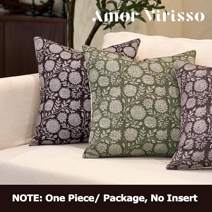 Amor Virisso Floral Pillow Covers 24x24 Throw Pillow Covers Vintage Block Print - Image 4