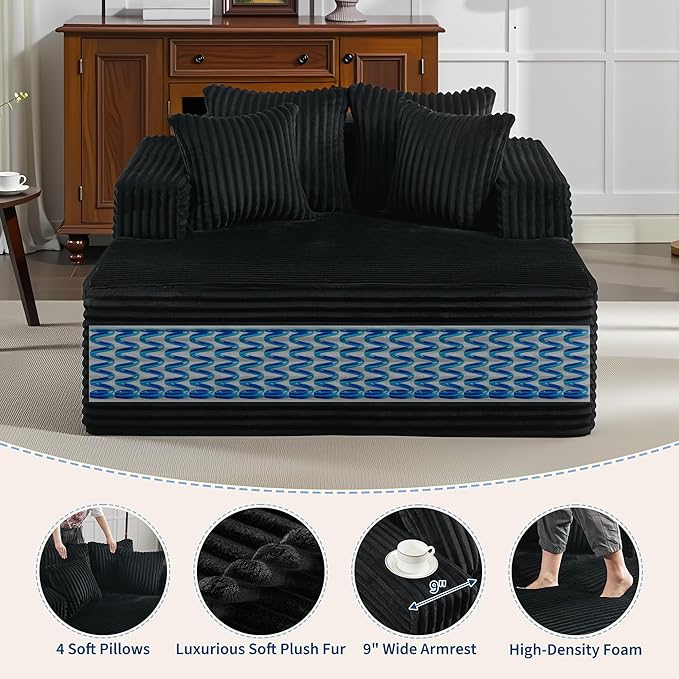 61" Oversized Chaise Lounge Chair Indoor, Boneless Couch Cloud Fluffy Chaise - Image 3