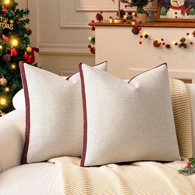 a moment Christmas Red Loop Yarn Linen-Like Pillow Cover Natural Soft by amoment