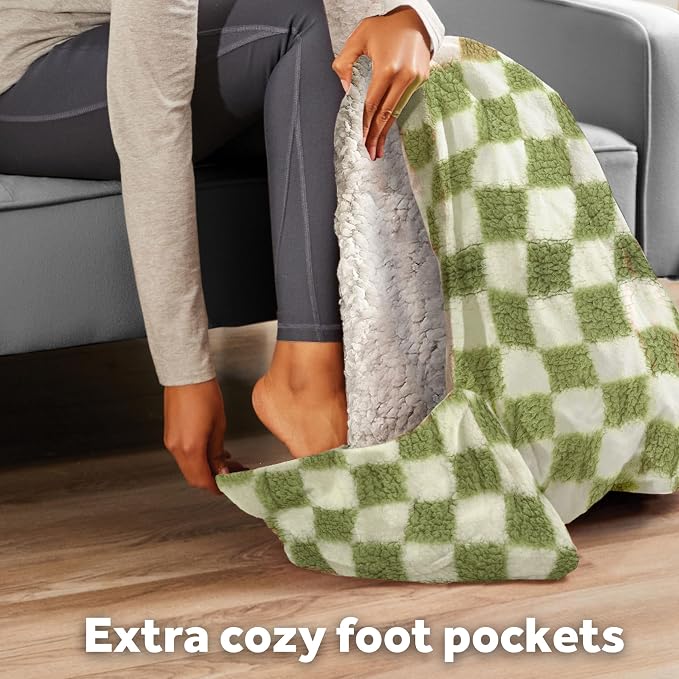Sunbeam Printed Royal Sherpa Foot Pocket Heated Throw Electric Blanket - Image 5
