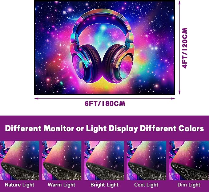 Galaxy Game Area Rug Large Music Headphone Rugs Colorful Throw Rug Non-Slip - Image 2