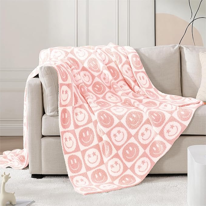 WRENSONGE Checkered Throw Blanket Blossom Smiling Face Soft Cozy Fluffy Warm by WRENSONGE