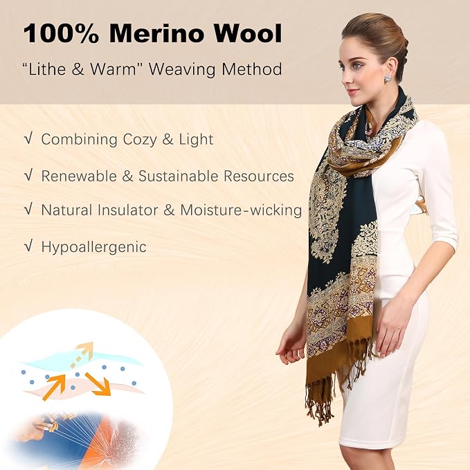 DANA XU 100% Merino Wool Extra Large Pashmina Blanket Travel Scarf Cashmere Wrap - Image 4